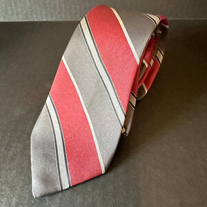 Johnny Carson Neck Tie Polyester Red/Grey/Black Striped Power VINTAGE
